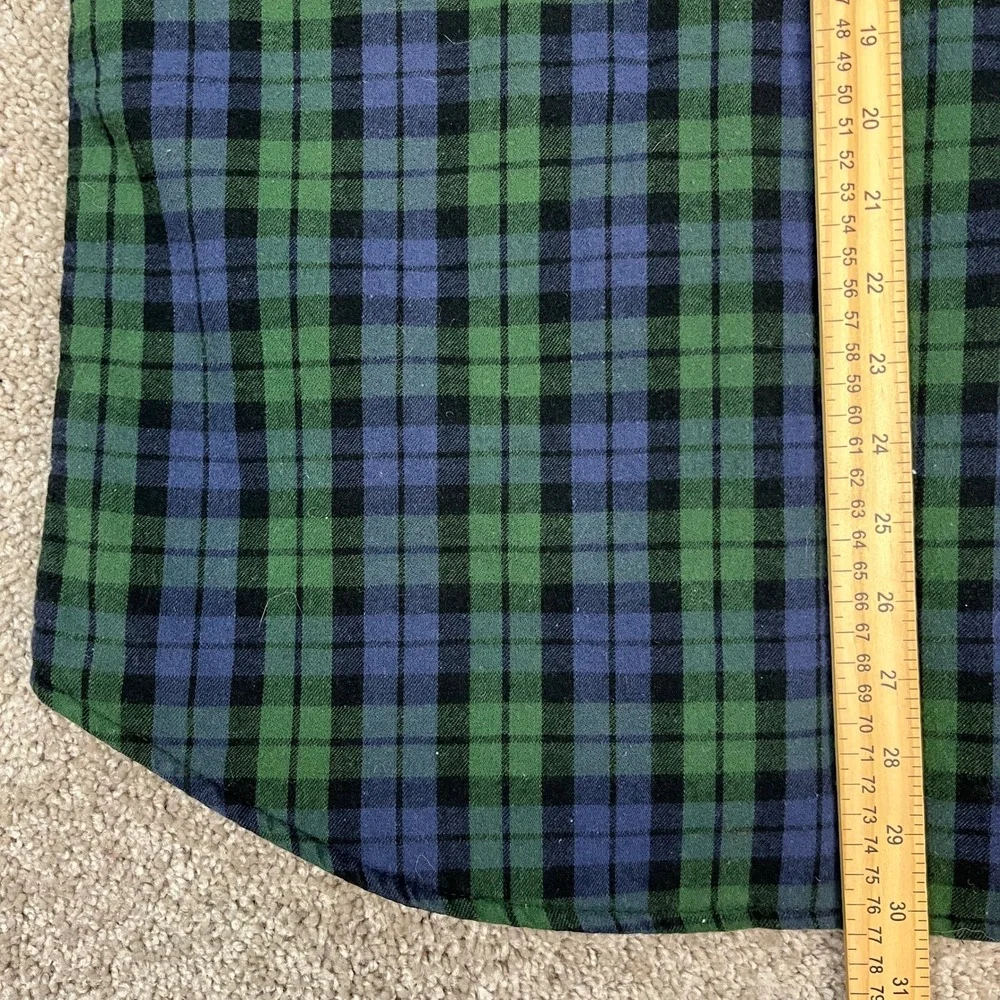 Woolrich Button Down Flannel Mens Medium Green Blue Plaid Quilted Lining Shacket - Picture 8 of 9